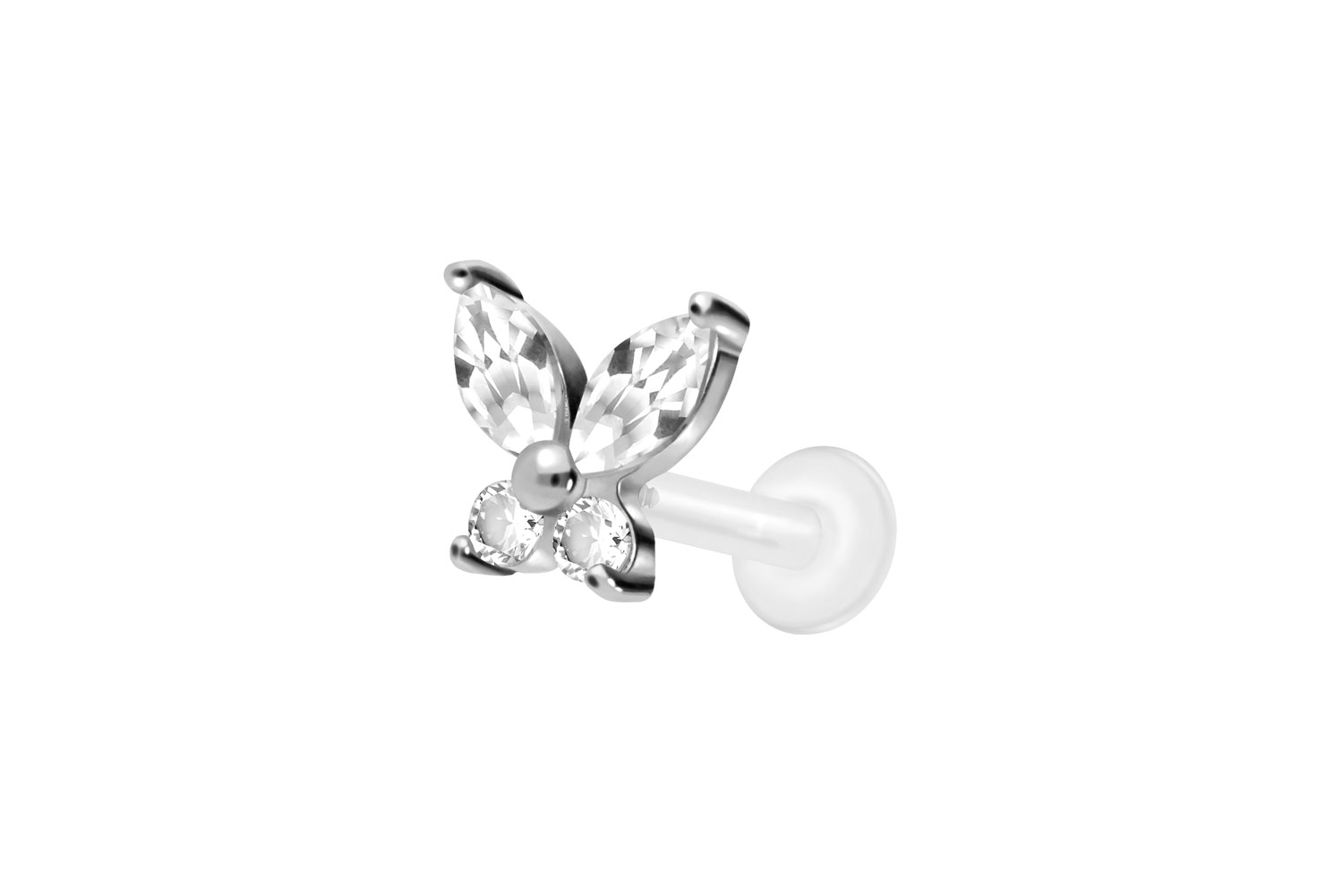 PTFE Labret Piercing mit Innengewinde + Titan-Aufsatz KRISTALLSCHMETTERLING